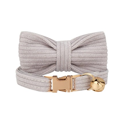 Light Grey Corduroy Bow Tie Collar for Cats and Dogs