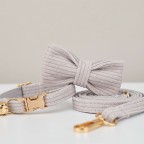 Light Grey Corduroy Bow Tie Collar for Cats and Dogs