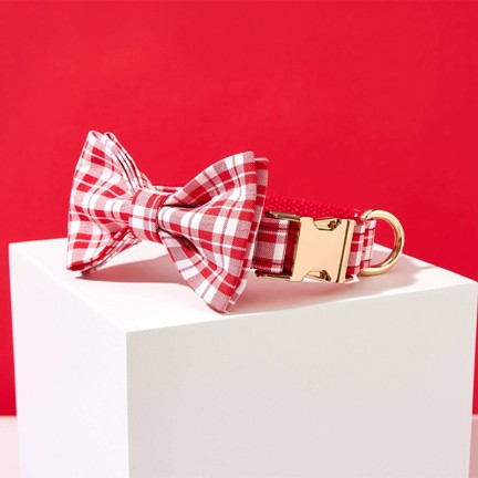 Red Plaid Bow Tie Dog Collar