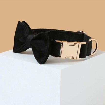 Black Personalized Dog Collar Bow Tie