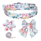 Adjustable pet collar with detachable bow tie and floral decoration