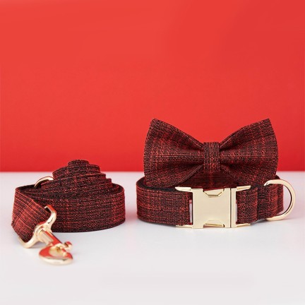 Burgundy Tweed Personalized Dog Collar Bow Tie