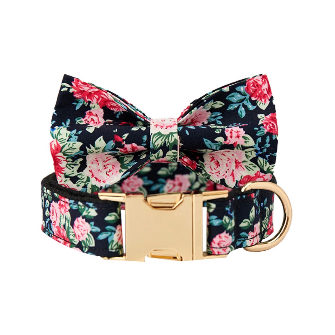 Black Floral Personalized Dog Collar Bow Tie