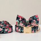 Black Floral Personalized Dog Collar Bow Tie