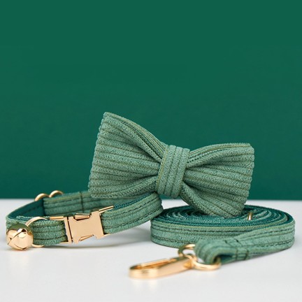 Green Corduroy Personalized Cat and Dog Collar Bow Tie