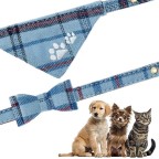 Blue Embroidered Wooden Stitch Plaid Dog Collar