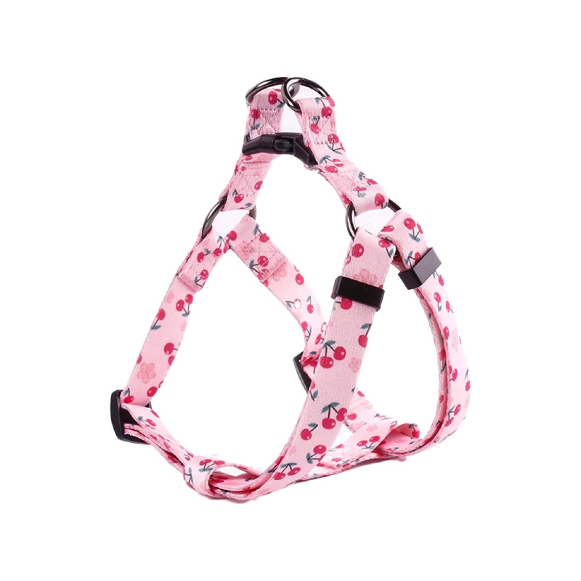 Pink Floral Adjustable Dog Harness Leash Set