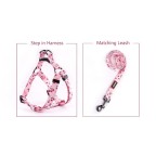 Pink Floral Adjustable Dog Harness Leash Set